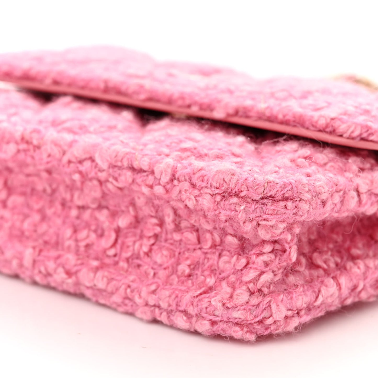 Tweed Quilted Flap Chain Waist Bag Pink