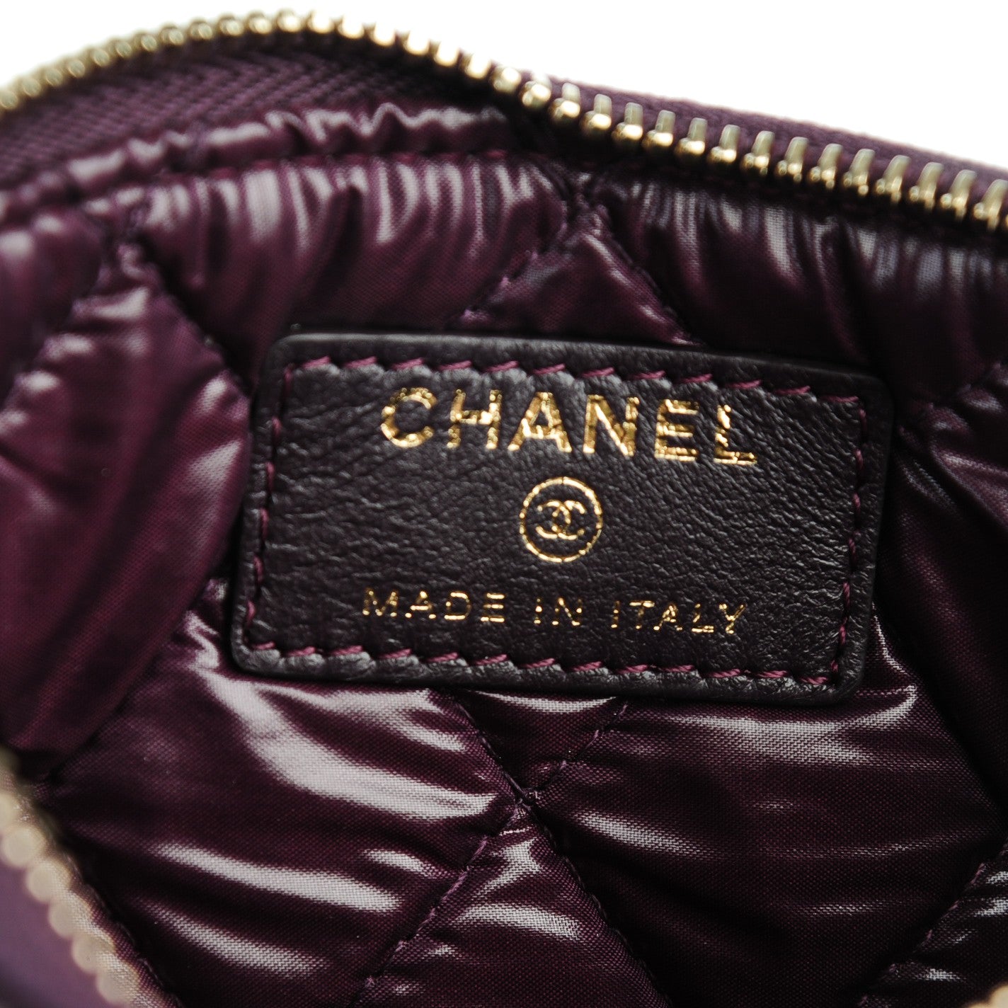 Lambskin Quilted Small Cosmetic Pouch Dark Purple