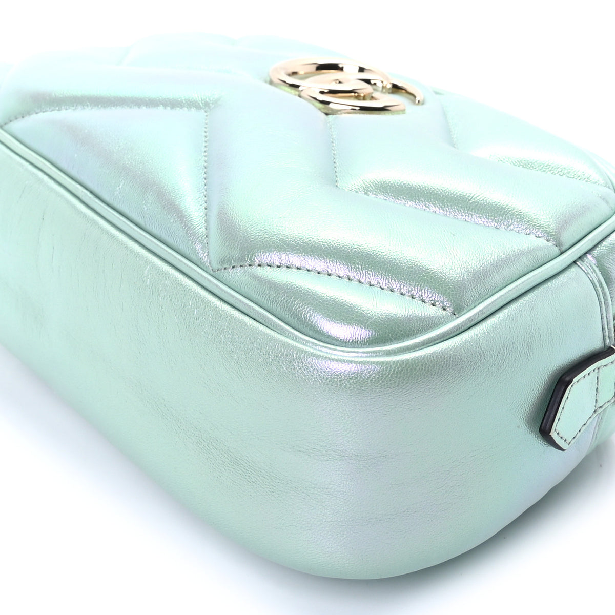 Iridescent Nappa Chevron Matelasse Small GG Marmont Chain Shoulder Bag Iridescent Salvy Green