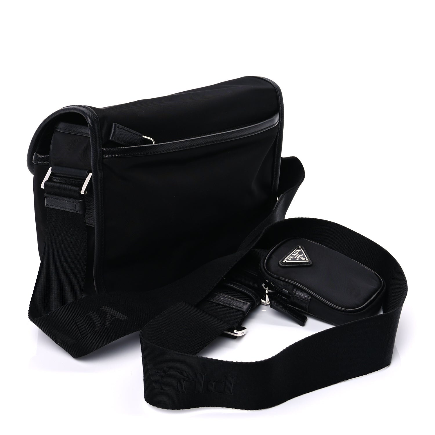 Prada Re-Nylon Saffiano Pocket Double Snap Buckle Shoulder Bag Black 3 of 6