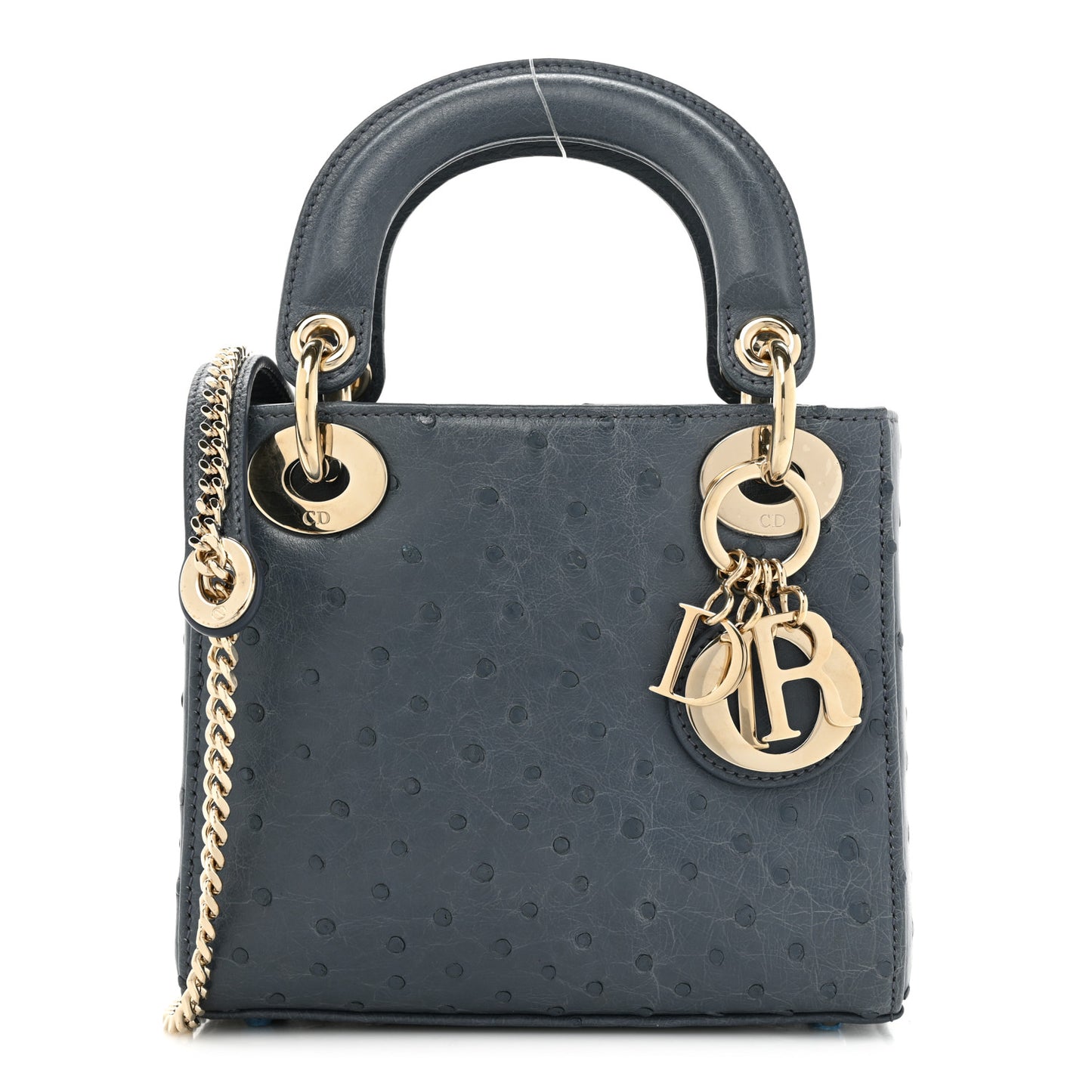 Ostrich Mini Lady Dior Dark Grey