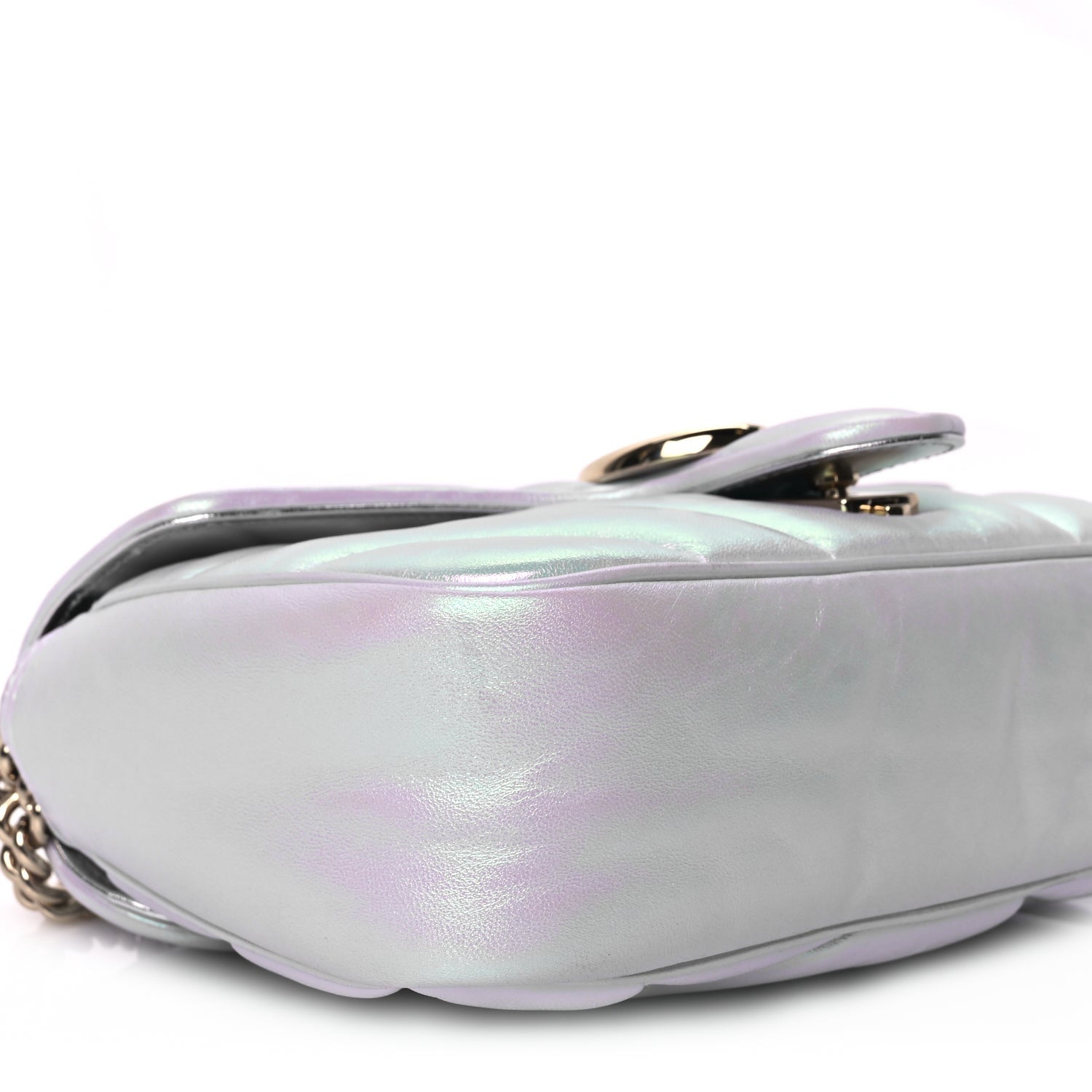 Gucci Iridescent Nappa Chevron Matelasse Small GG Marmont Shoulder Bag Snow Light Blue 8 of 9