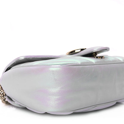 Gucci Iridescent Nappa Chevron Matelasse Small GG Marmont Shoulder Bag Snow Light Blue 8 of 9