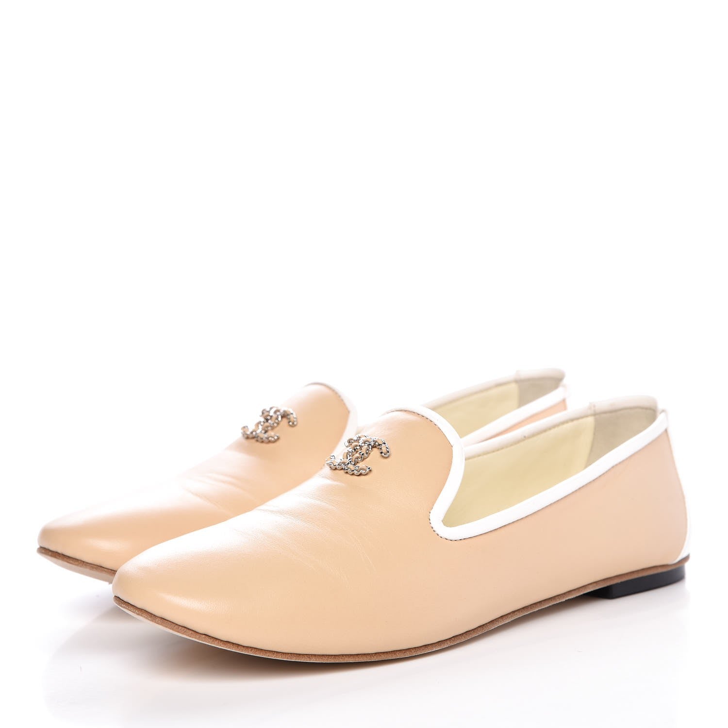 Chanel Lambskin CC Chain Loafers 37.5 Biege 3 of 9