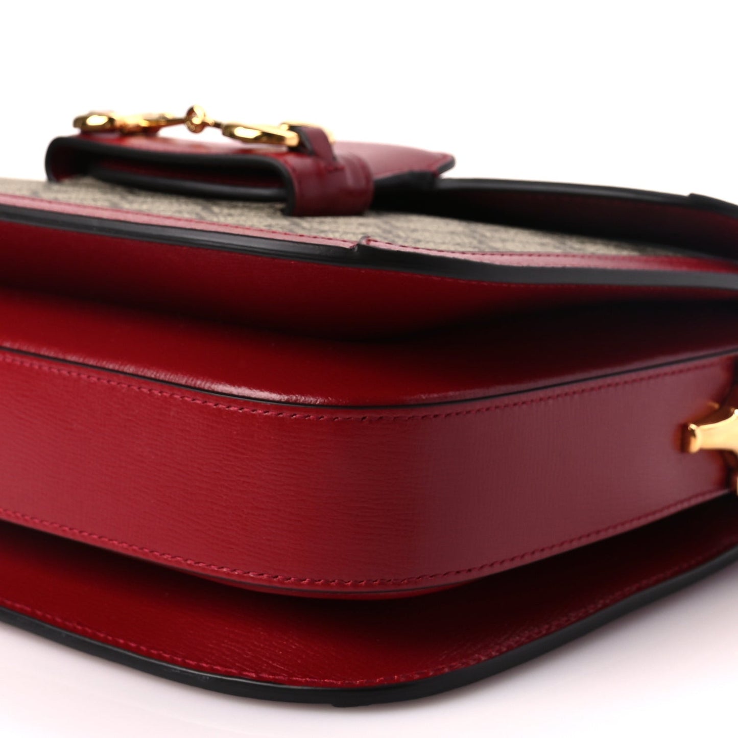 GG Supreme Monogram Azalea Calfskin Horsebit 1955 Shoulder Bag Beige Ebony New Cherry Red