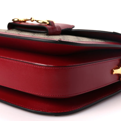 Gucci GG Supreme Monogram Azalea Calfskin Horsebit 1955 Shoulder Bag Beige Ebony New Cherry Red 9 of 9