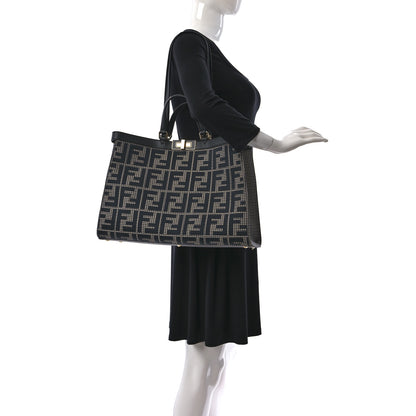 Fendi Wool Vitello King Houndstooth FF Embroidered Medium Peekaboo X-Tote Grigio Anthracite 2 of 8