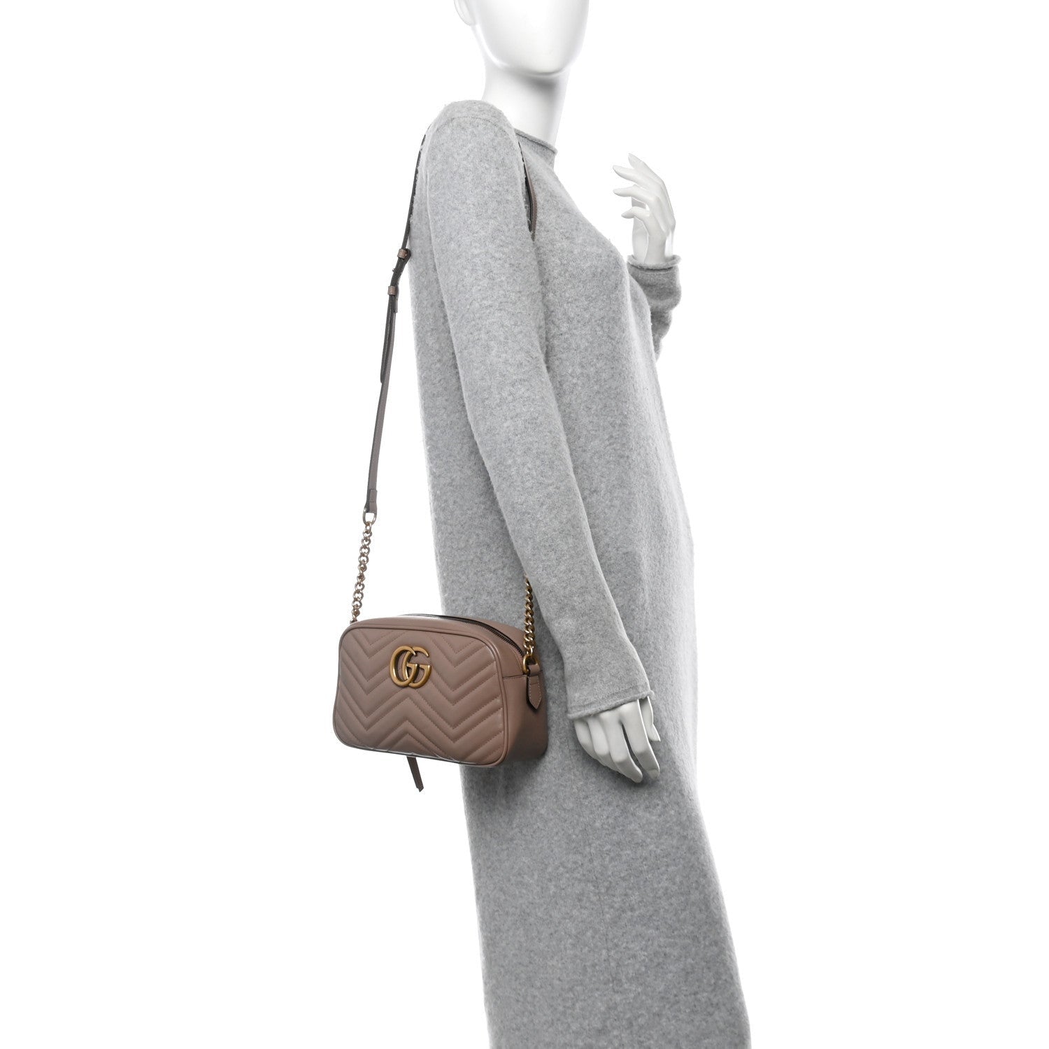 Gucci Calfskin Matelasse Small GG Marmont Chain Shoulder Bag Porcelain Rose 2 of 7