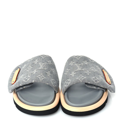 Louis Vuitton Monogram Denim Pool Pillow Flat Comfort Mules 38 Grey 3 of 7