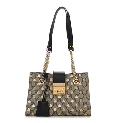 Gucci GG Supreme Monogram Bees Small Padlock Tote Beige Oro Black 1 of 11