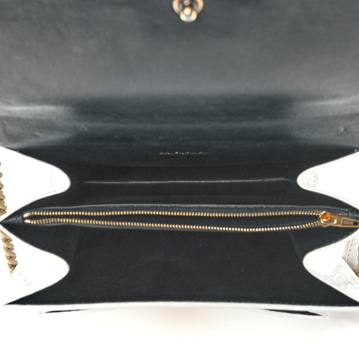 Shiny Calfskin Crocodile Embossed S Sharp Chain Shoulder Bag Optic White