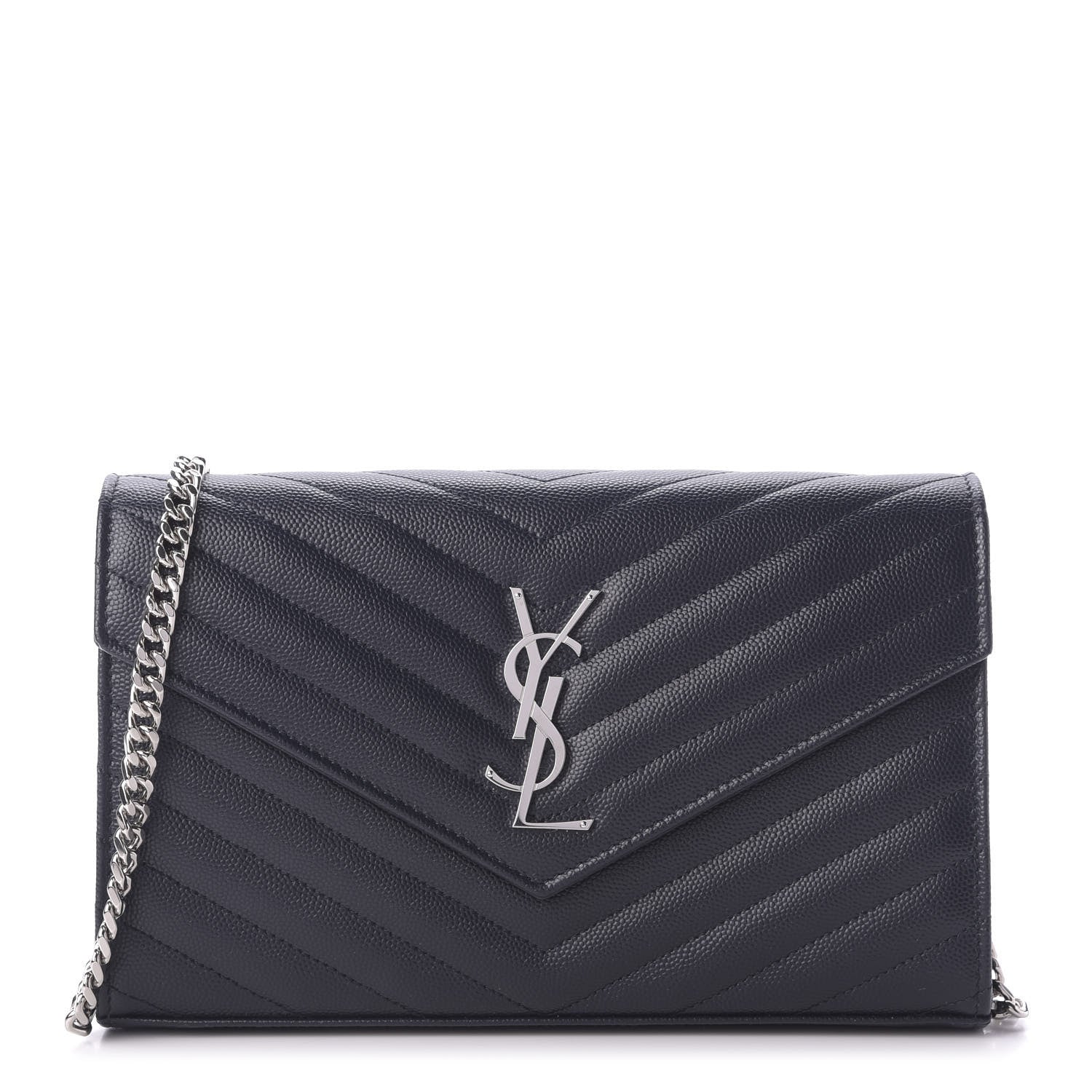 Saint Laurent Grain De Poudre Matelasse Chevron Monogram Chain Wallet Deep Marine 1 of 7