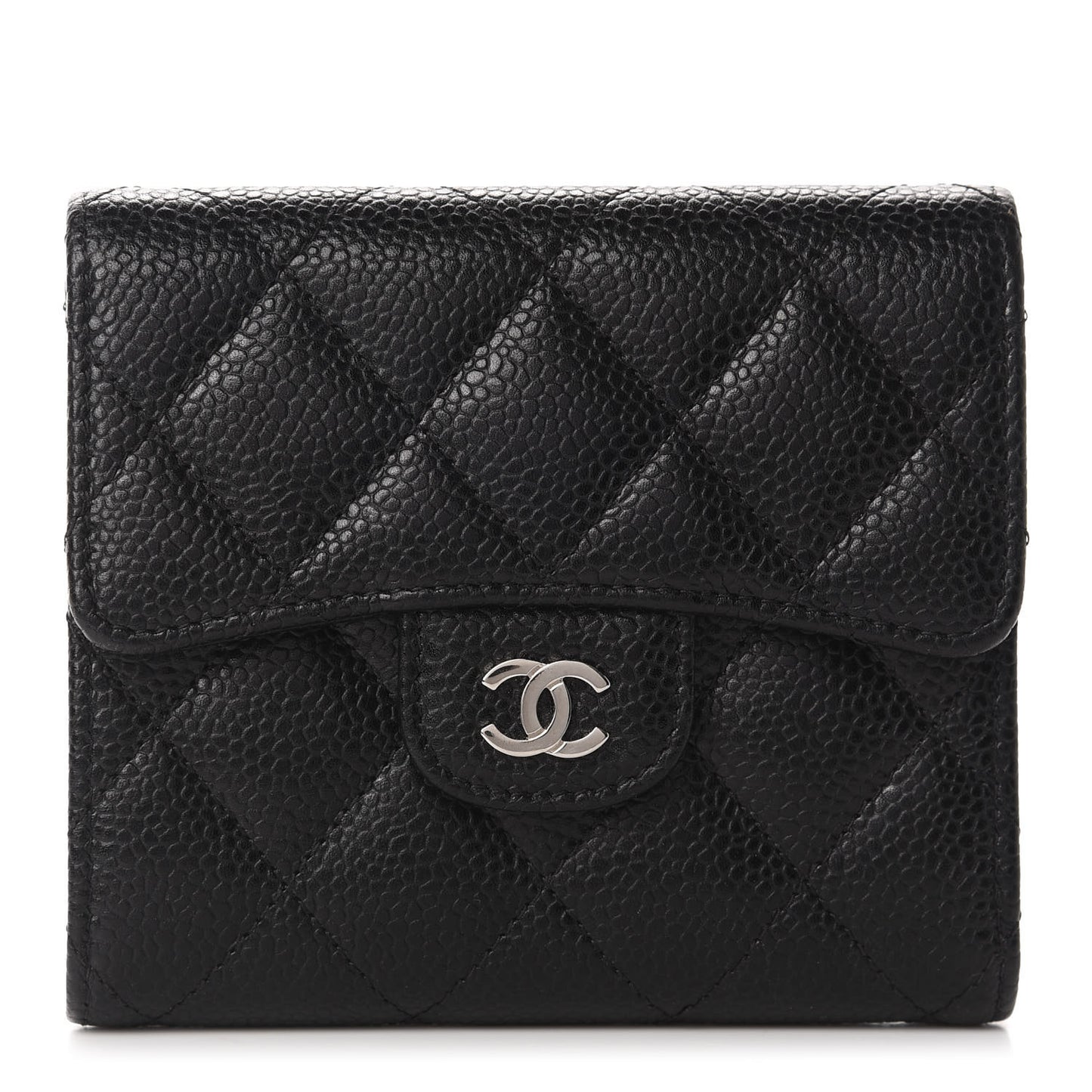 Caviar Quilted Compact Flap Wallet Black