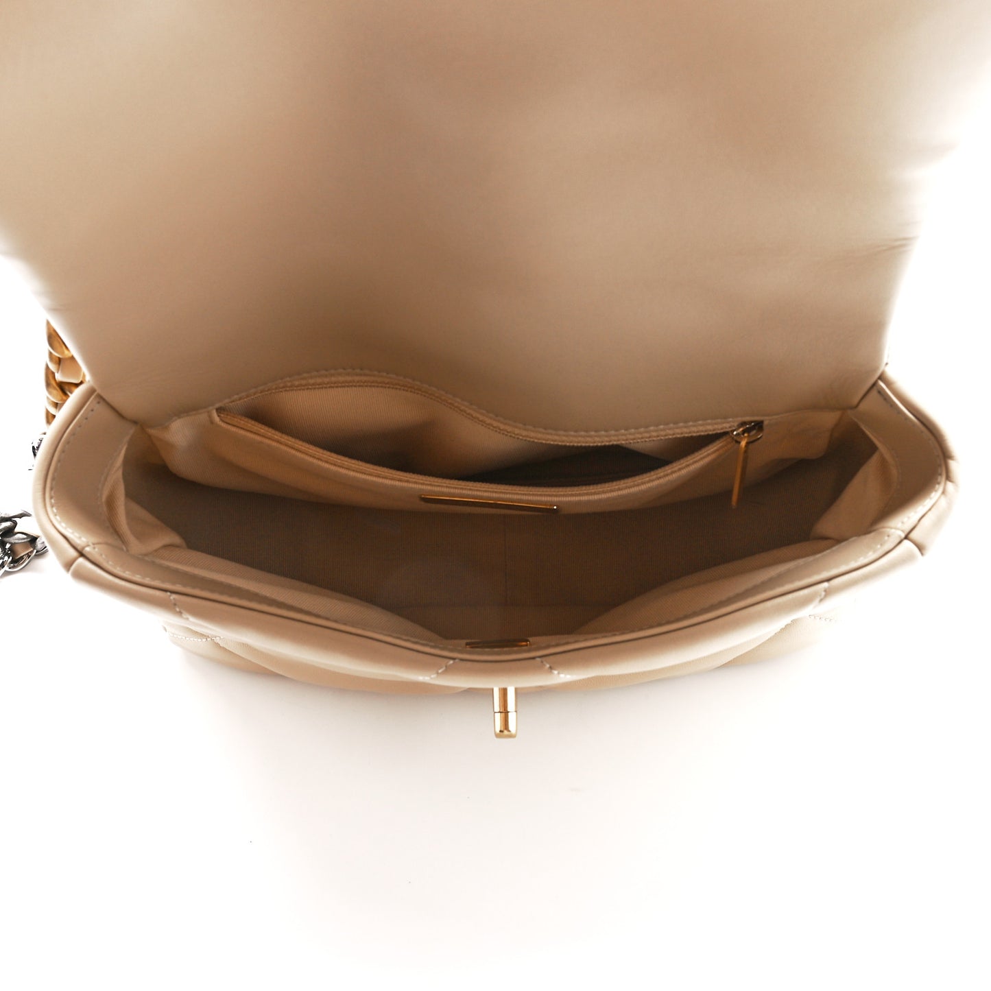 Lambskin Quilted Medium Chanel 19 Flap Light Beige