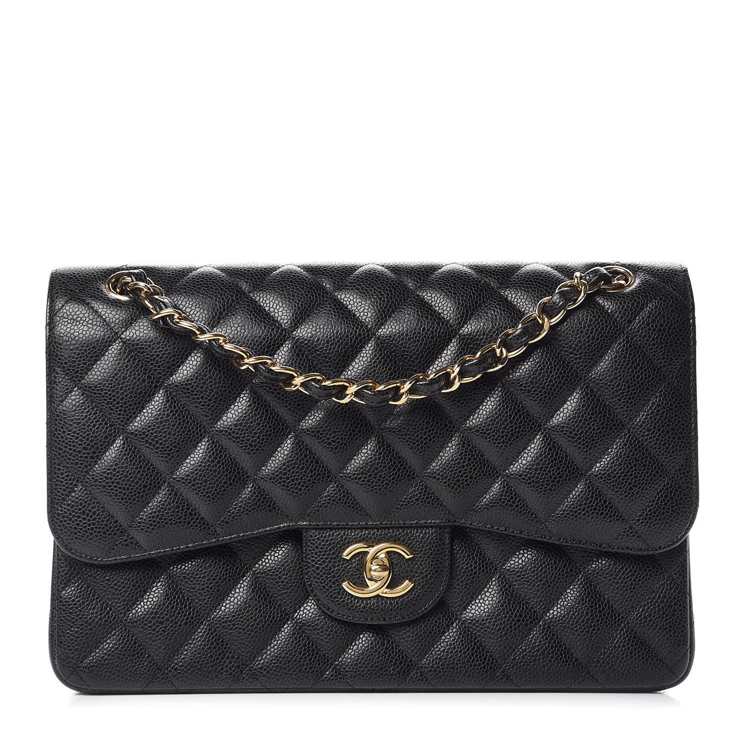 Caviar Quilted Jumbo Double Flap Black