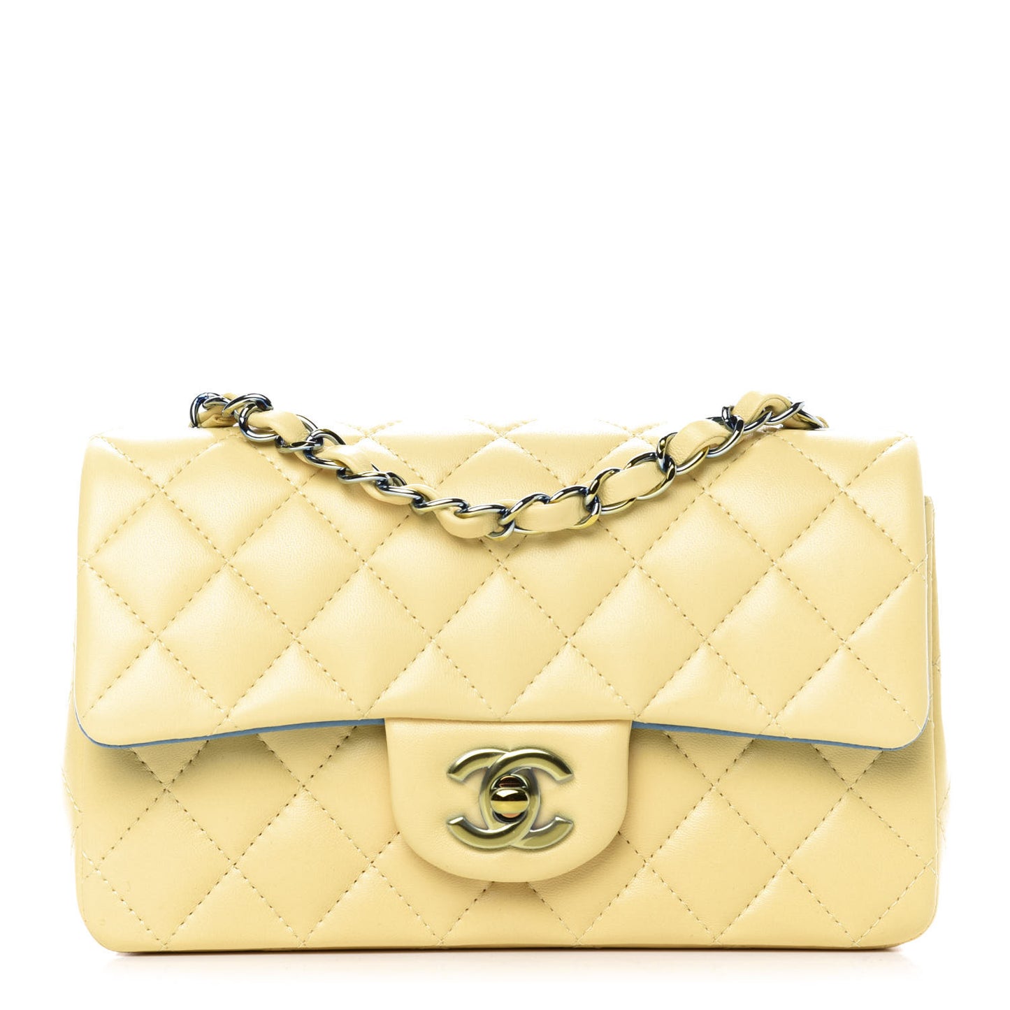 Lambskin Quilted Mini Rectangular Flap Yellow Blue