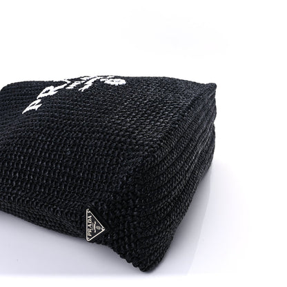 Prada Yarn Raffia Effect Crochet Large Logo Tote  Black 7 of 8
