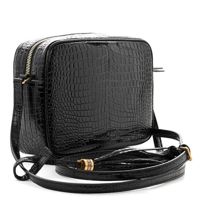 Saint Laurent Patent Calfskin Crocodile Embossed Monogram Lou Camera Bag Black 3 of 10