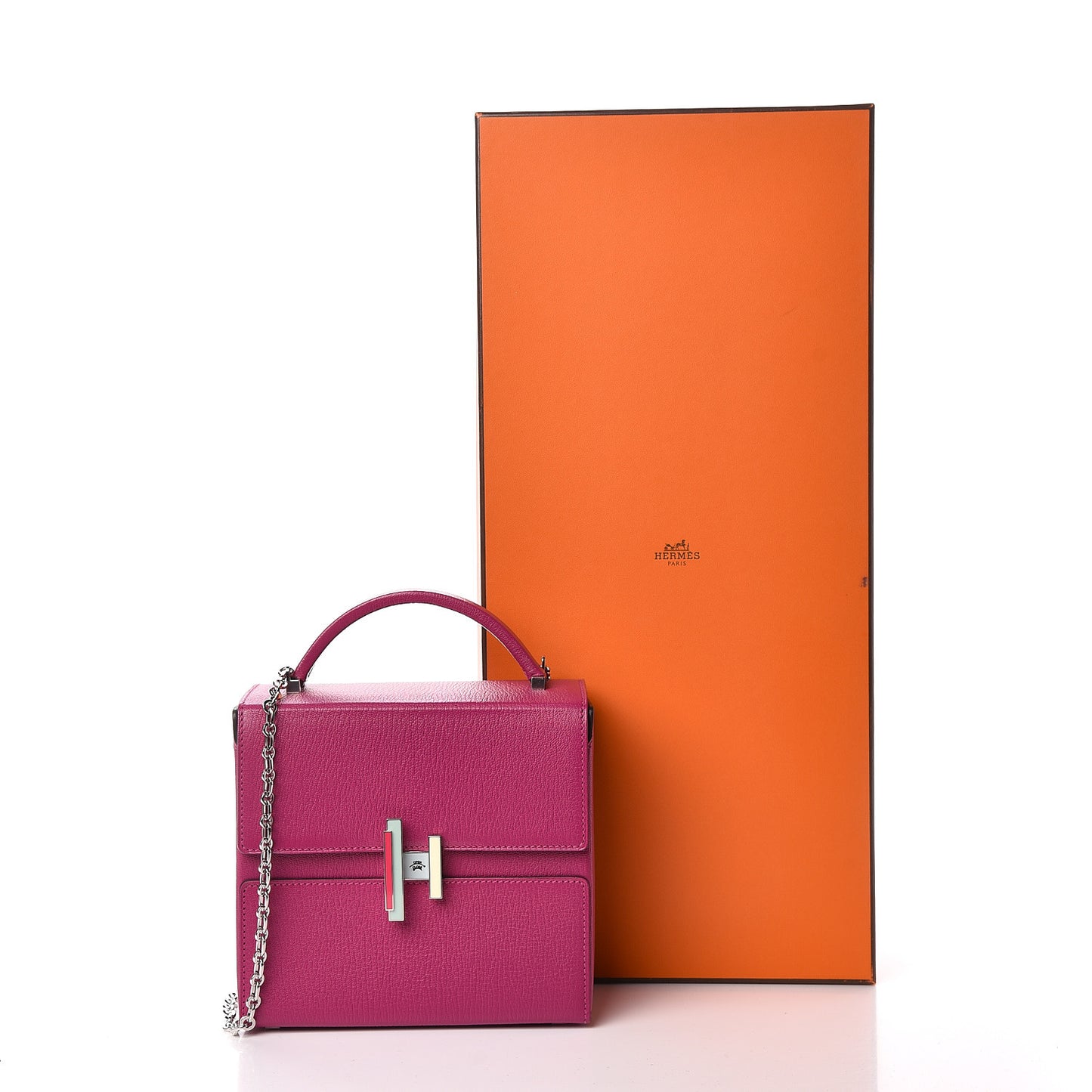 Chevre Mysore Enamel Cinhetic Boxy Top Handle Bag Rose Pourpre