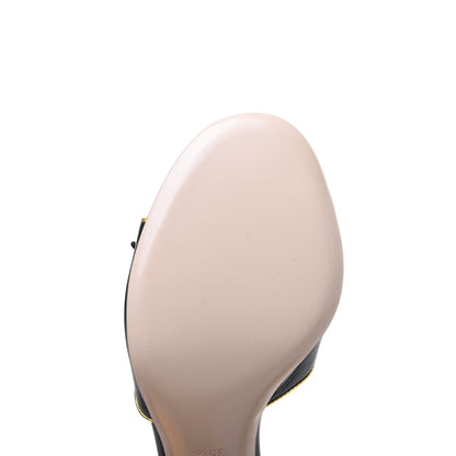 Gucci Nappa Silk Pearl Bee Embellished Mid Heel Slide Sandals 38.5 Black 12 of 14