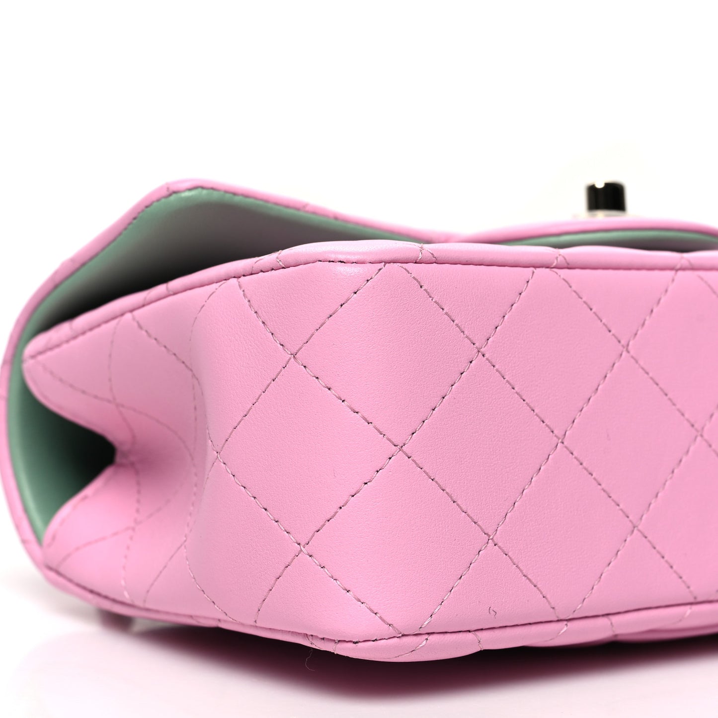 Lambskin Quilted Mini Top Handle Rectangular Flap Lilac Light Green