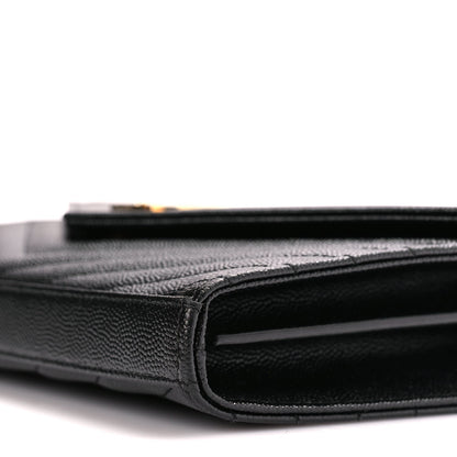 Saint Laurent Grain De Poudre Matelasse Chevron Monogram Chain Wallet Black 8 of 9