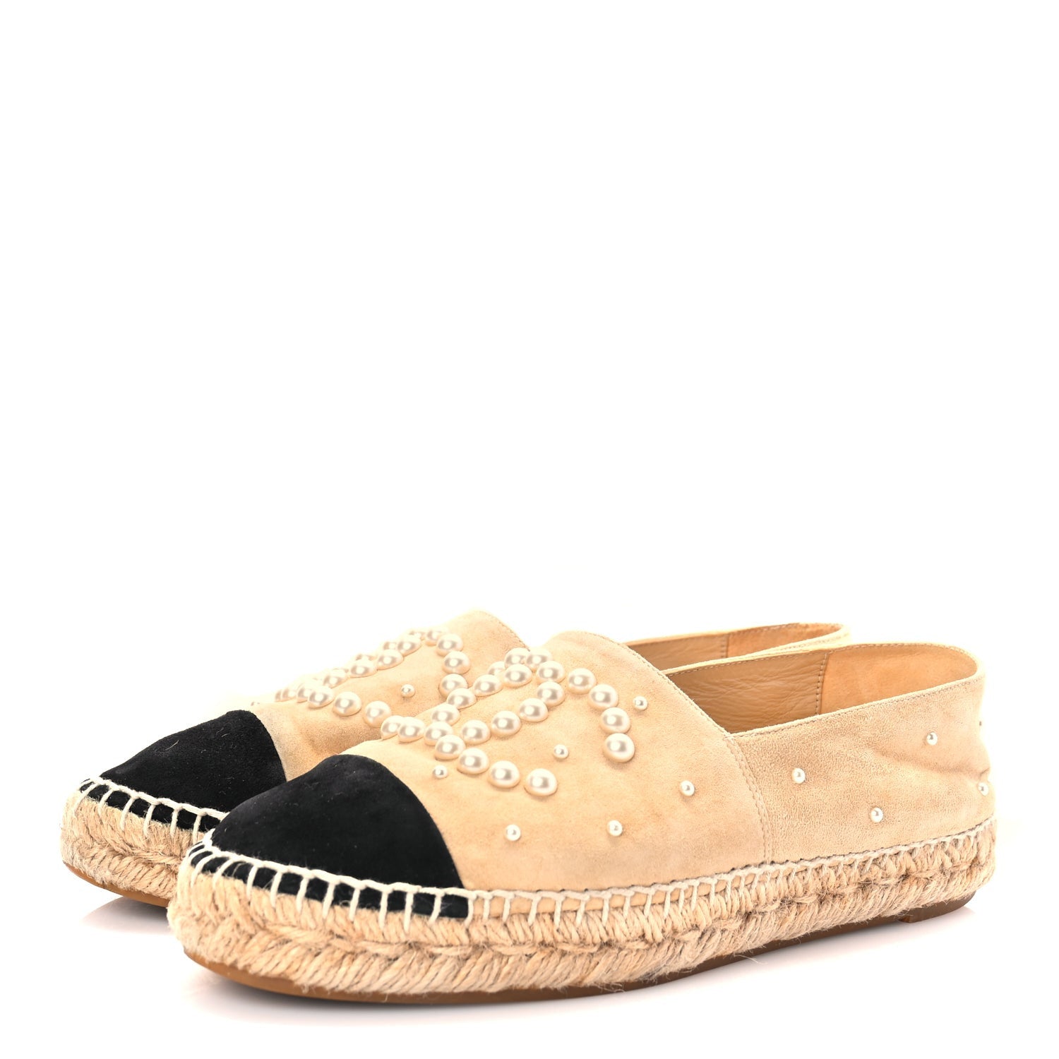 Chanel Suede Pearl CC Espadrilles 37 Beige Black 7 of 12