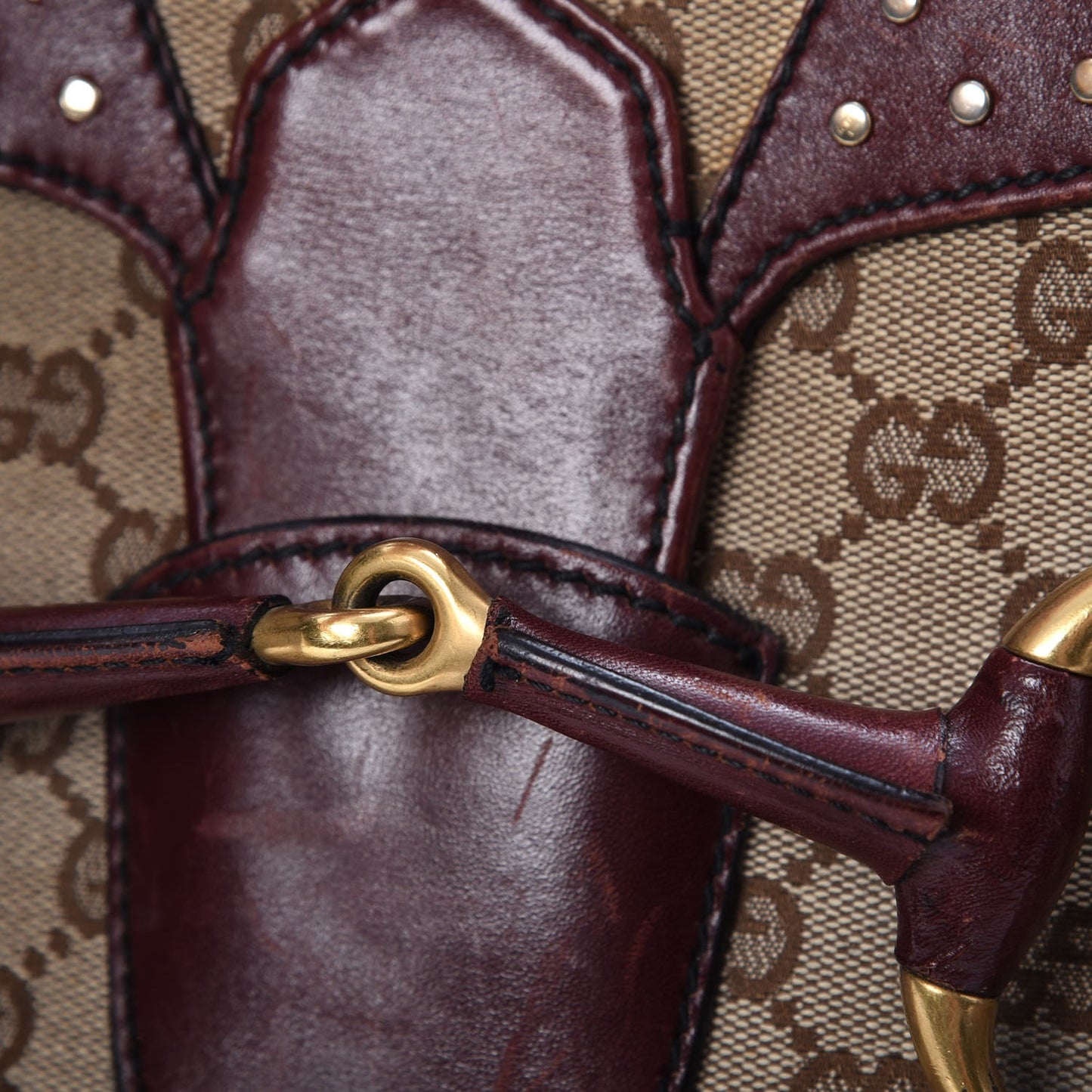 Monogram Horsebit Chain Studded Flap Burgundy