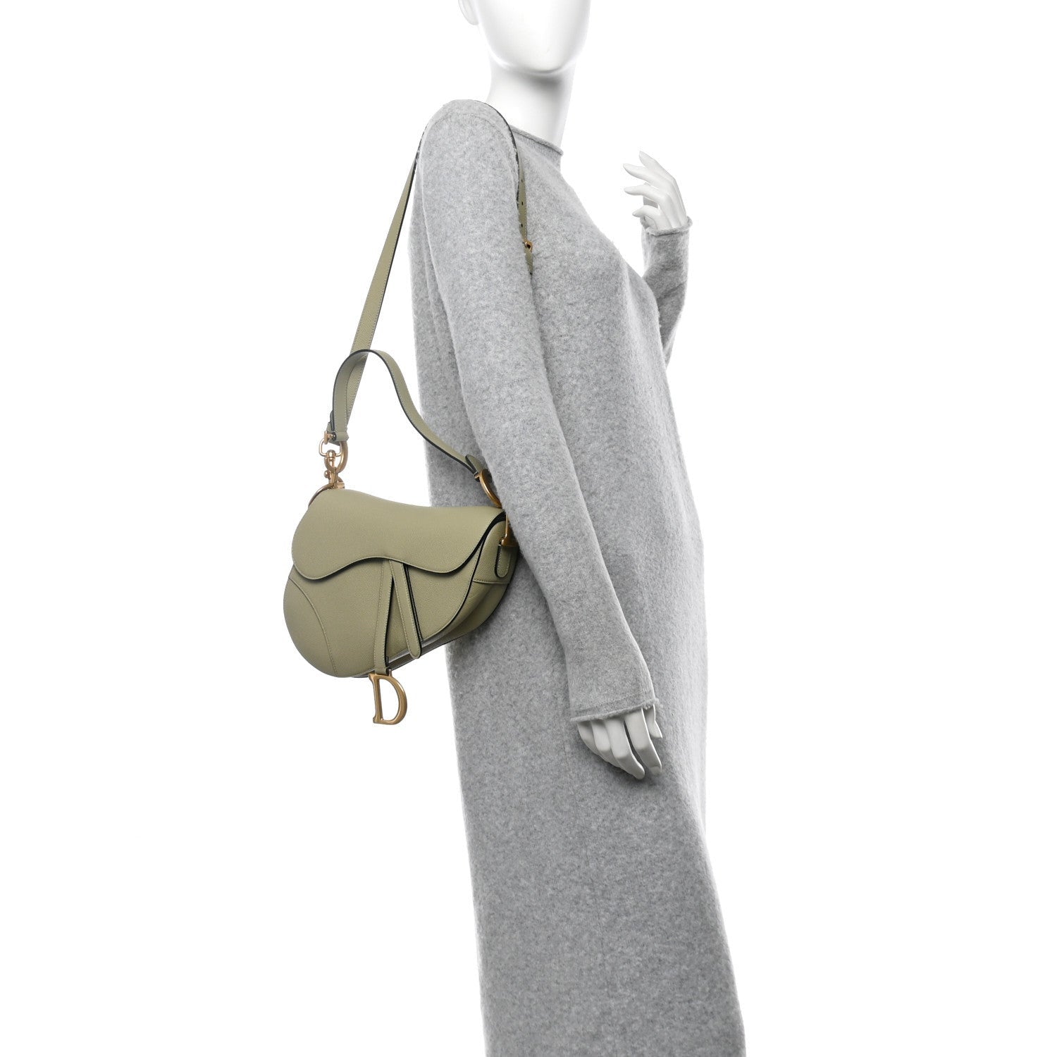 Christian Dior Grained Calfskin Saddle Bag With Strap Desert Sage 2 of 7
