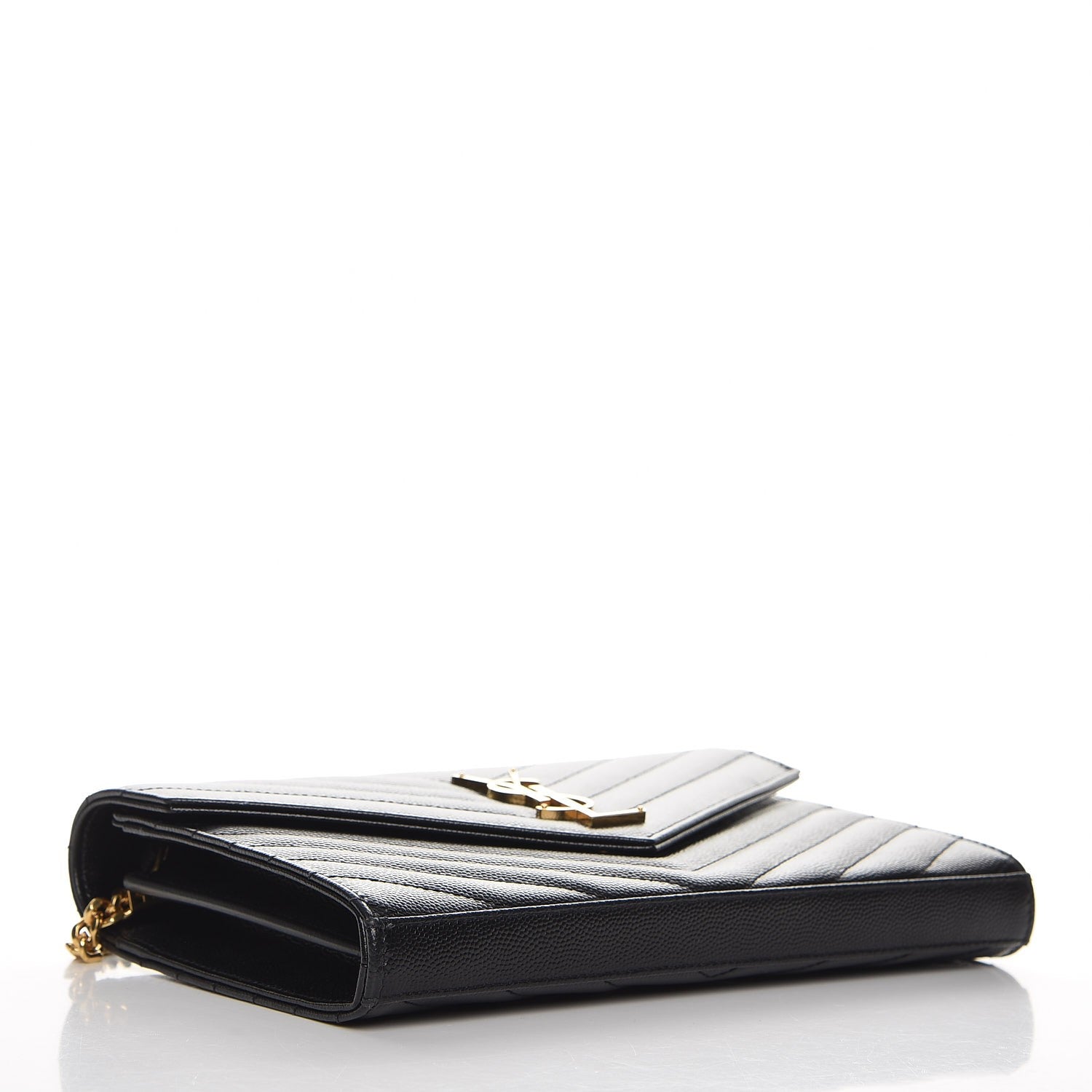 Saint Laurent Grain De Poudre Matelasse Chevron Monogram Chain Wallet Black 4 of 8