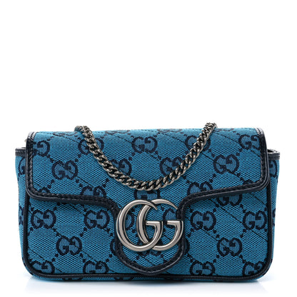 Gucci Monogram Multicolor Matelasse Diagonal Super Mini GG Marmont Shoulder Bag Light Blue 1 of 11