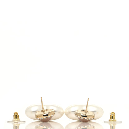 Chanel Pearl Resin Crystal CC Heart Drop Earrings Pink Gold 3 of 4