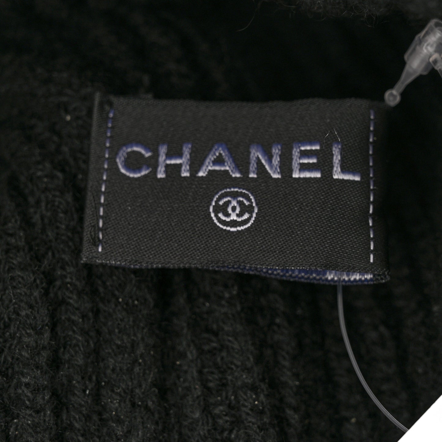 Cashmere Sequin Logo Beanie Hat Black Gold