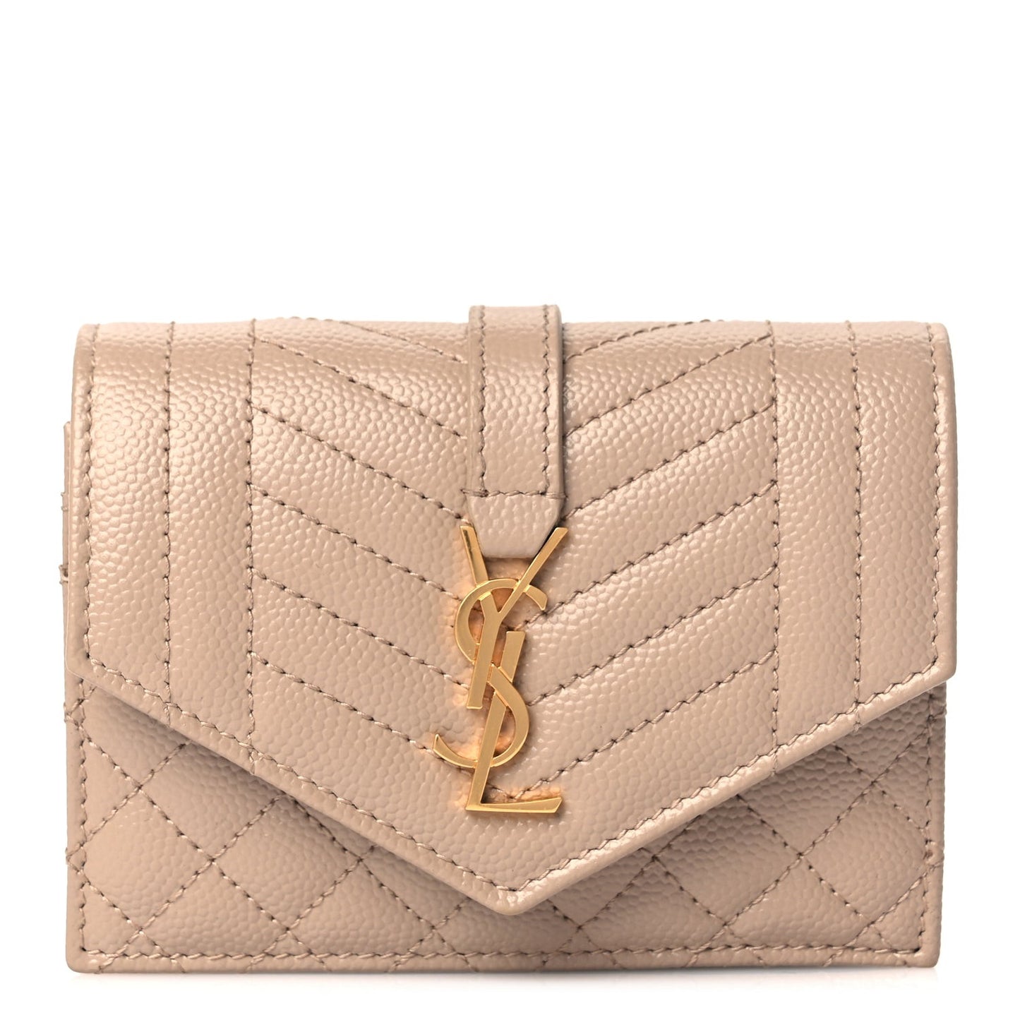 Grain De Poudre Mixed Matelasse Triquilt Monogram Compact Tri Fold Wallet Dark Beige
