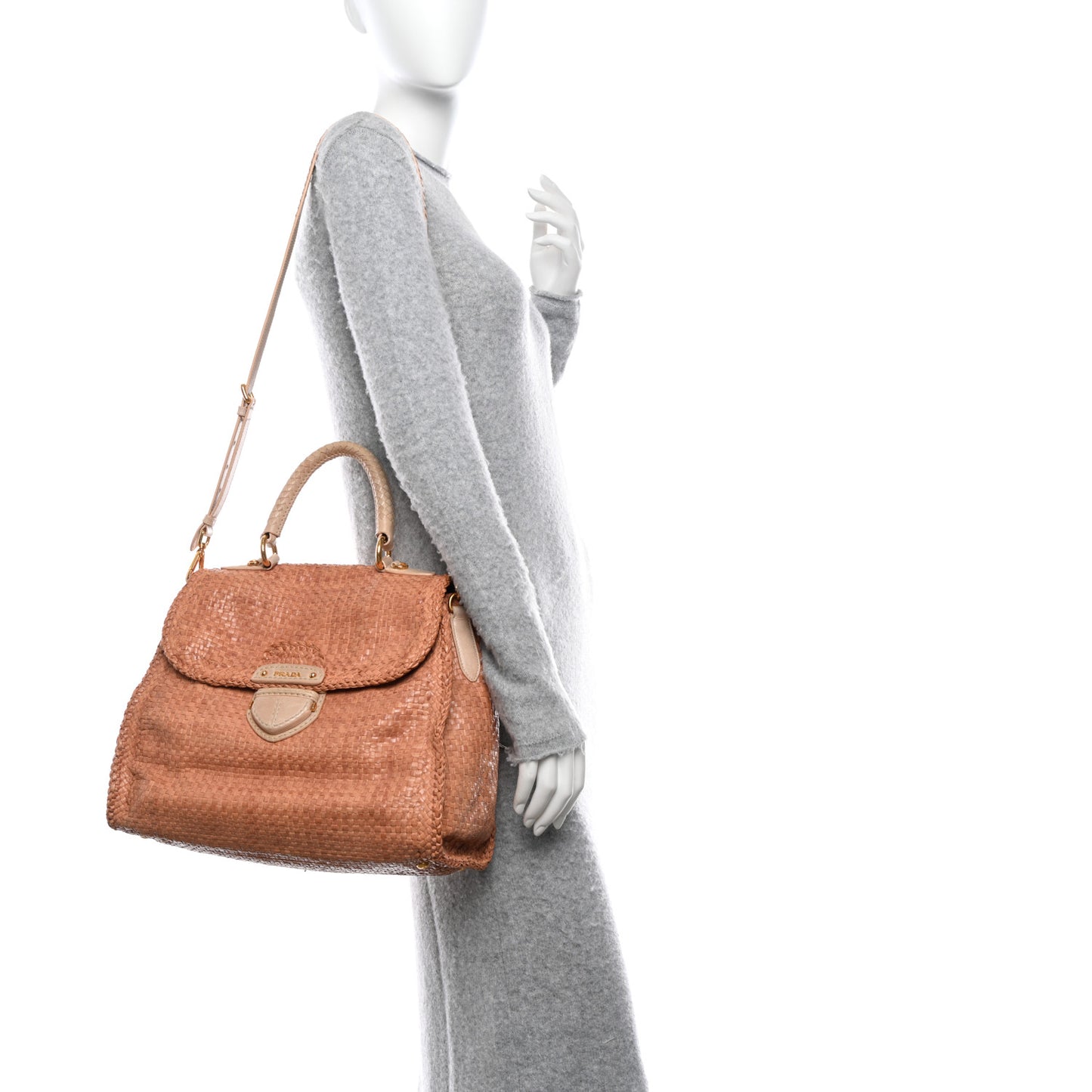 Madras Woven Top Handle Satchel Beige