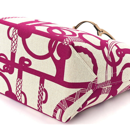 Hermes H Plume Canvas Swift Printed Panoplie Equestre Steeple 25 Bag Rose Pourpre Ecru Beige Chai 9 of 9