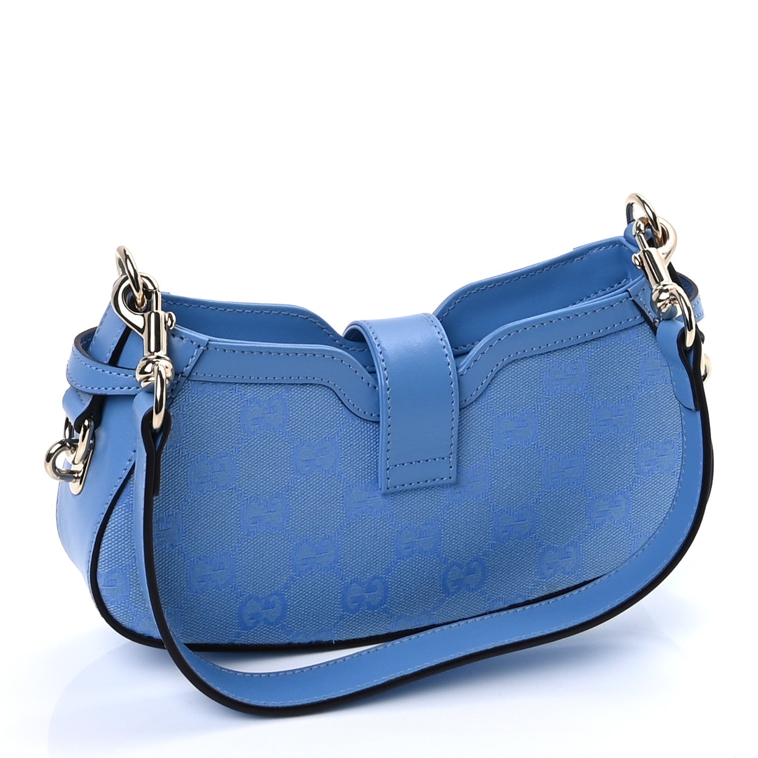 Gucci Calfskin Monogram Mini Moon Side Shoulder Bag Blue 2 of 8