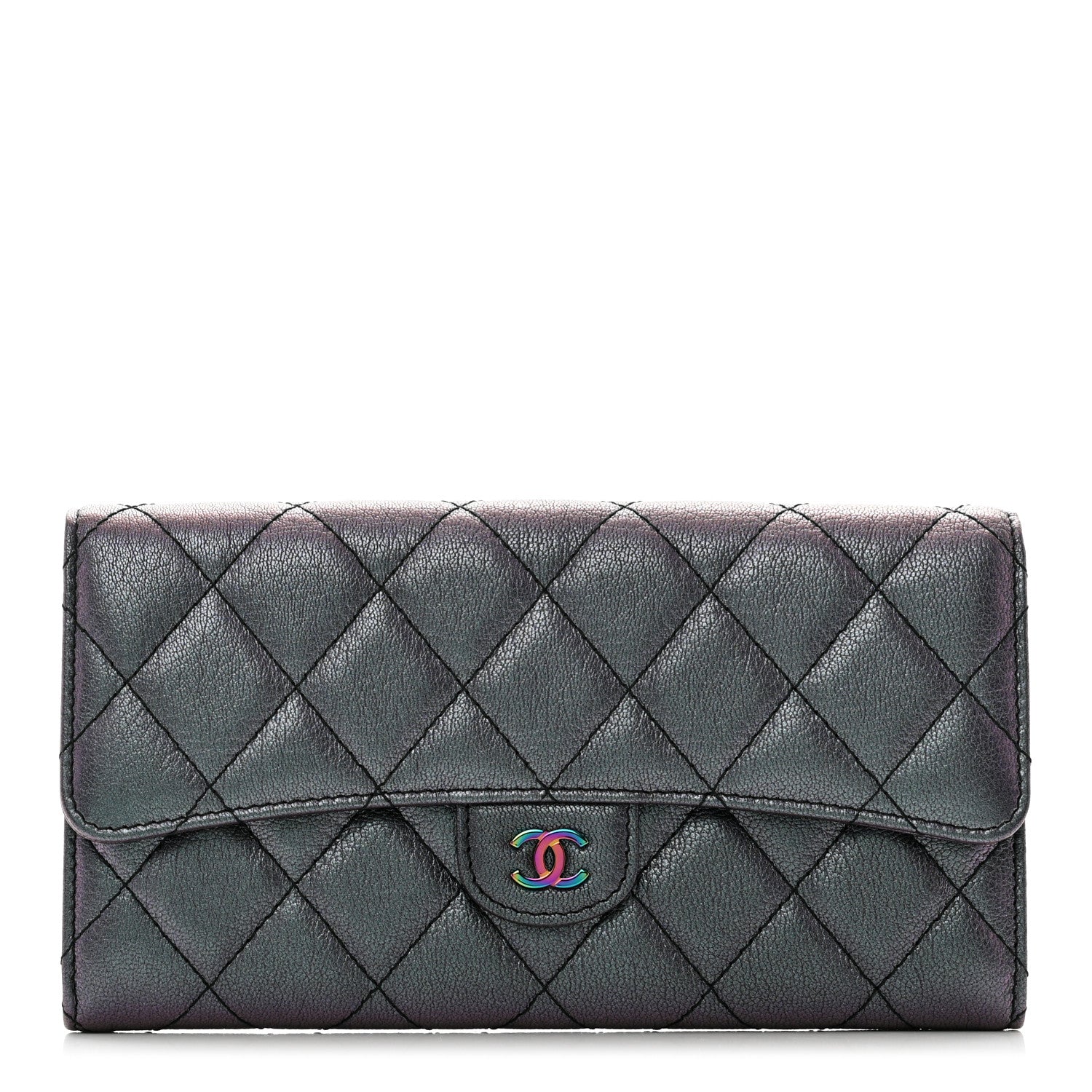Chanel Iridescent Goatskin Quilted Large Flap Wallet Purple 1 of 9