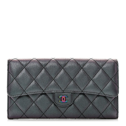 Chanel Iridescent Goatskin Quilted Large Flap Wallet Purple 1 of 9