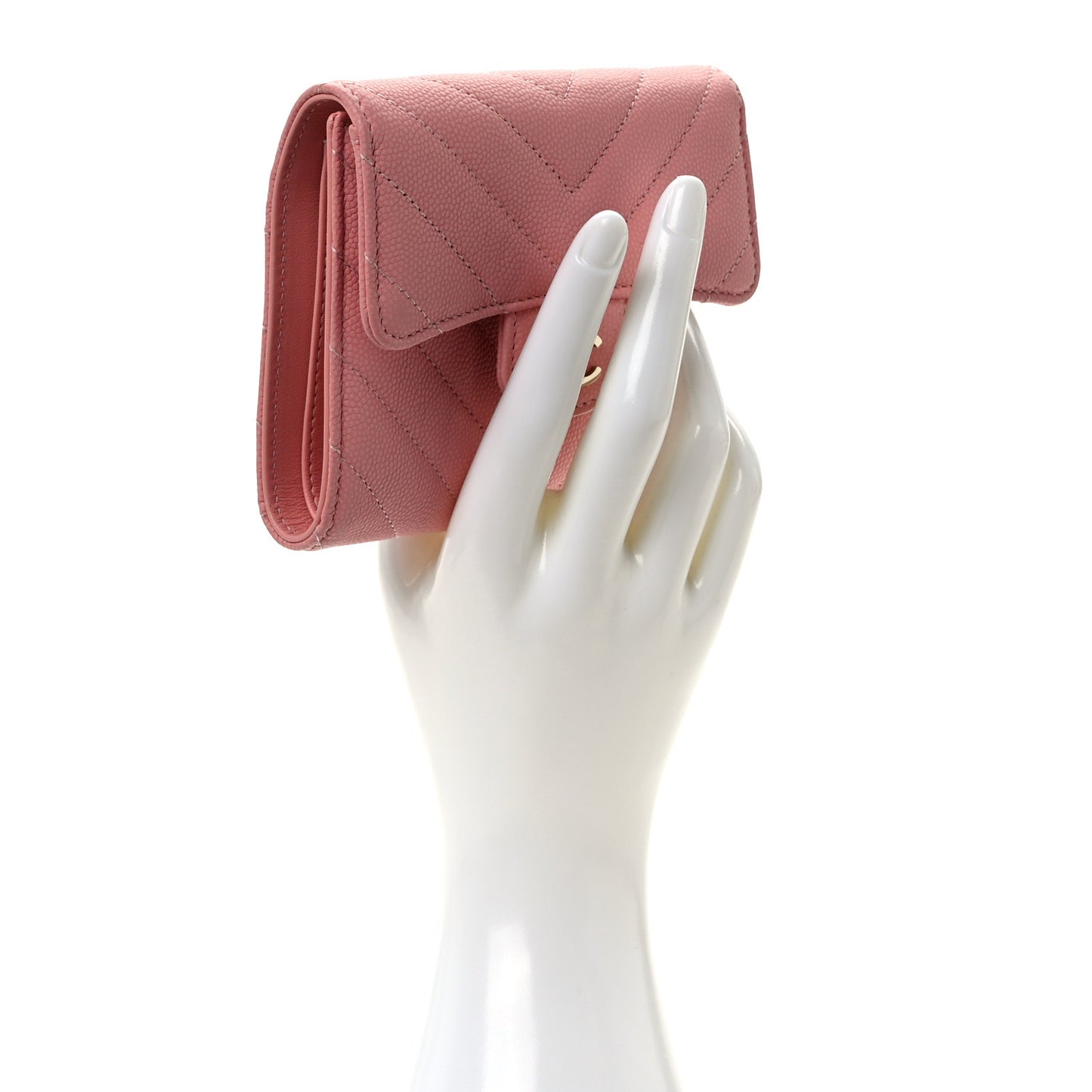 Caviar Chevron Quilted Compact Flap Wallet Pink