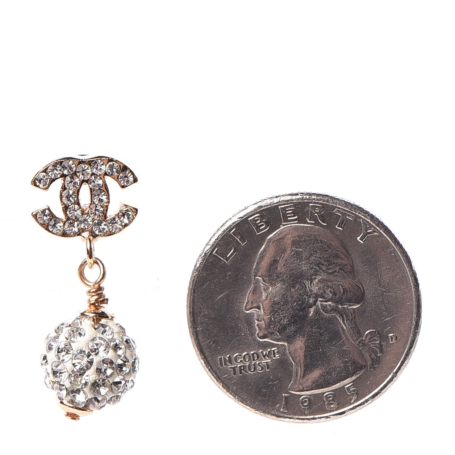 Chanel Crystal CC Drop Earrings Gold 2 of 6