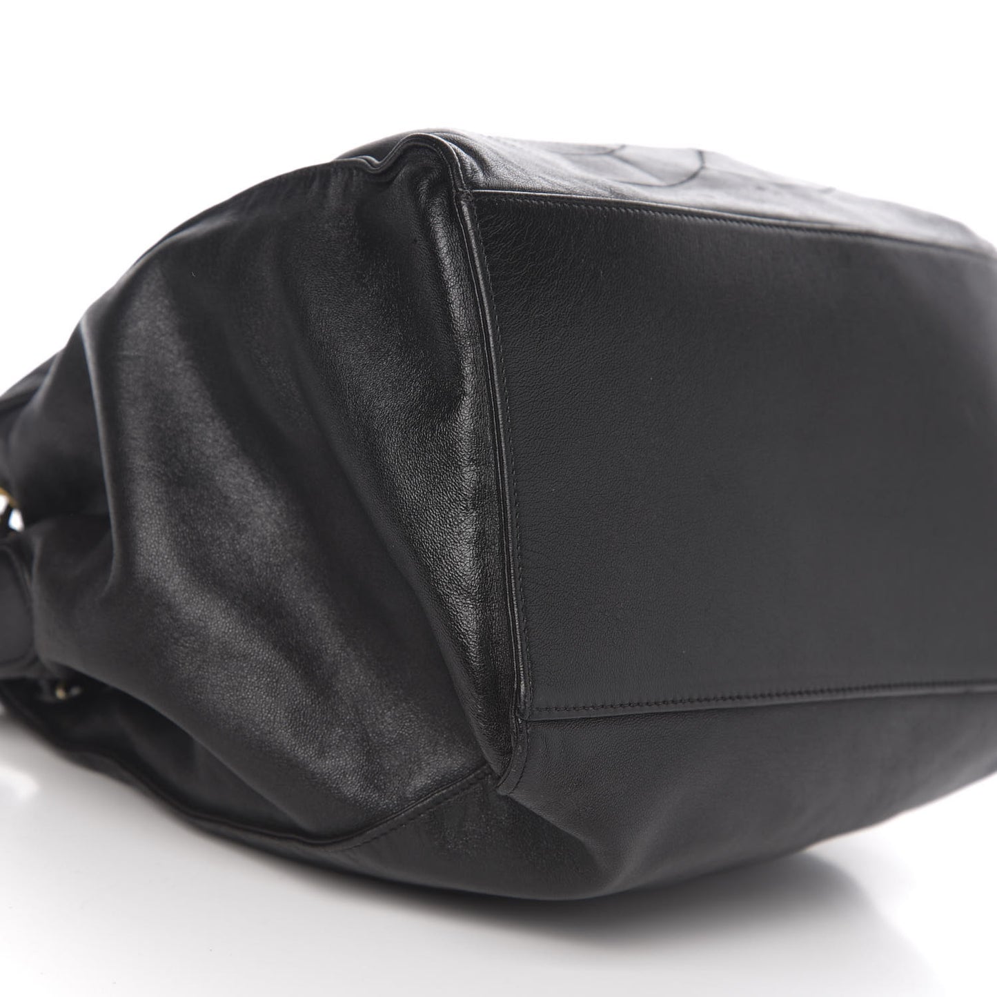 Lambskin CC Stitched Drawstring Bucket Bag Black