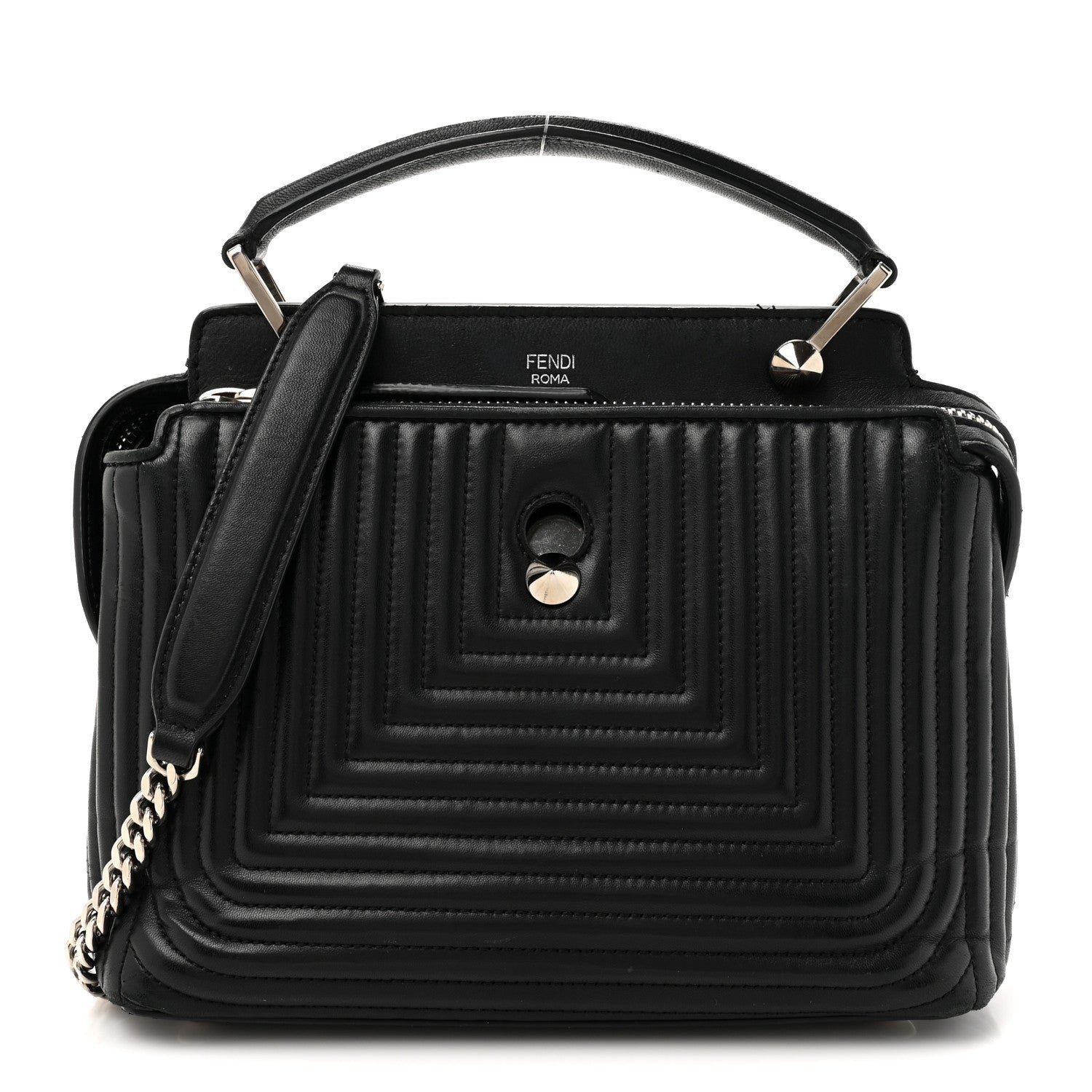 Fendi Shiny Nappa Trapuntata Chain Small DotCom Click Chain Satchel Black 1 of 7