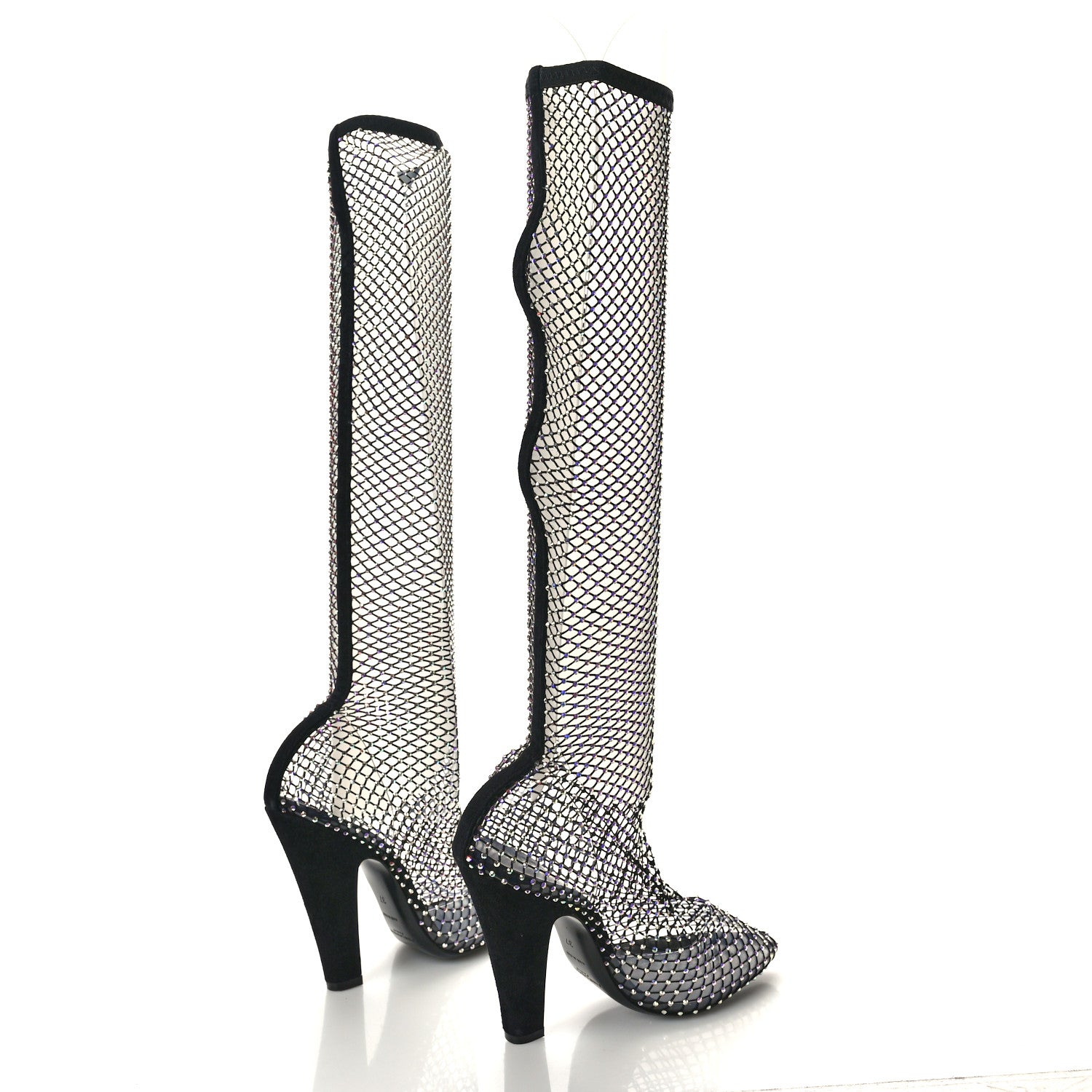 Saint Laurent Mesh Crystal Koller 100 Knee High Boots 37 Black 4 of 7