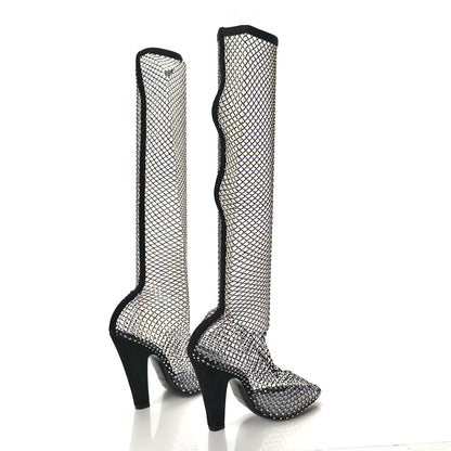 Saint Laurent Mesh Crystal Koller 100 Knee High Boots 37 Black 4 of 7