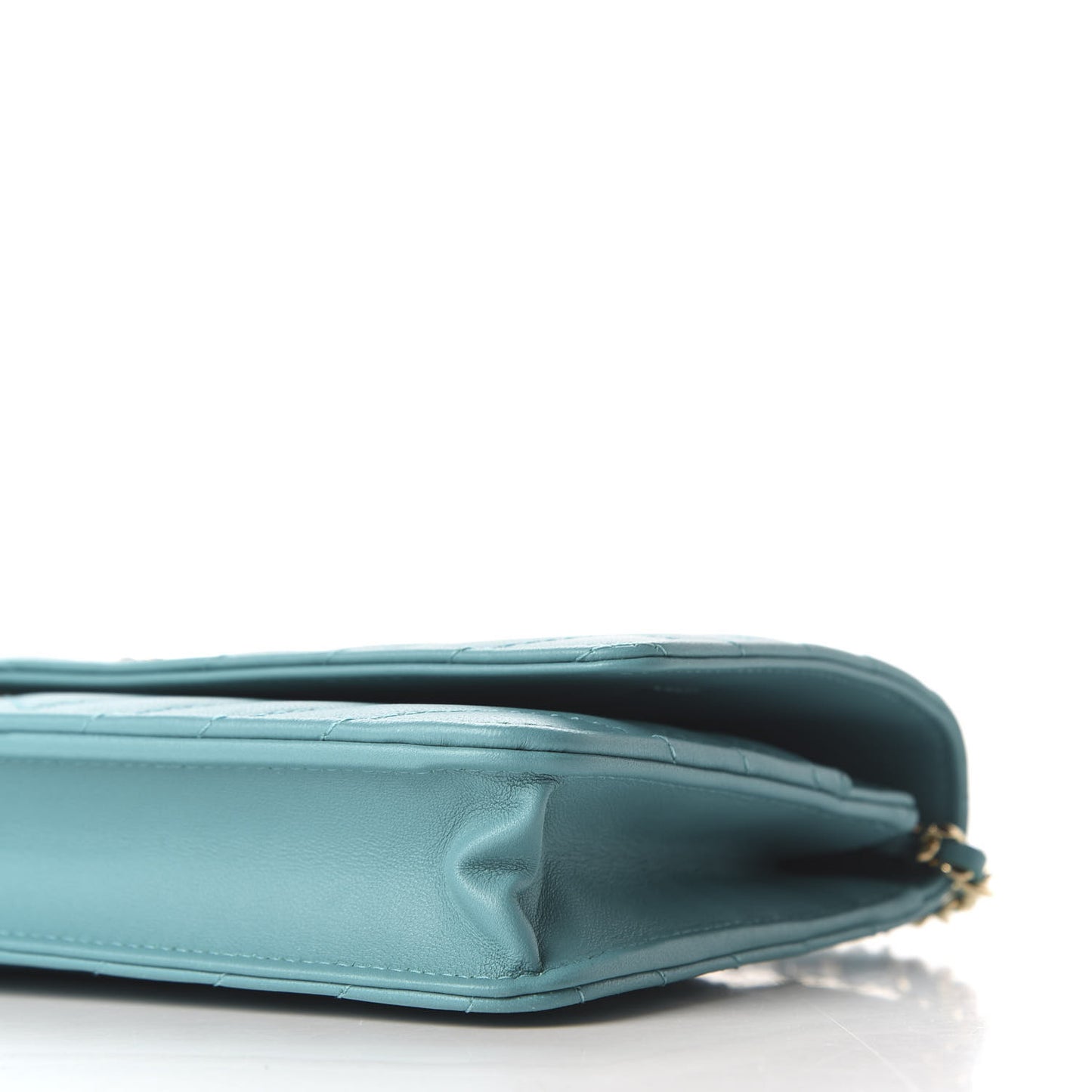 Lambskin Chevron Quilted Wallet On Chain WOC Turquoise
