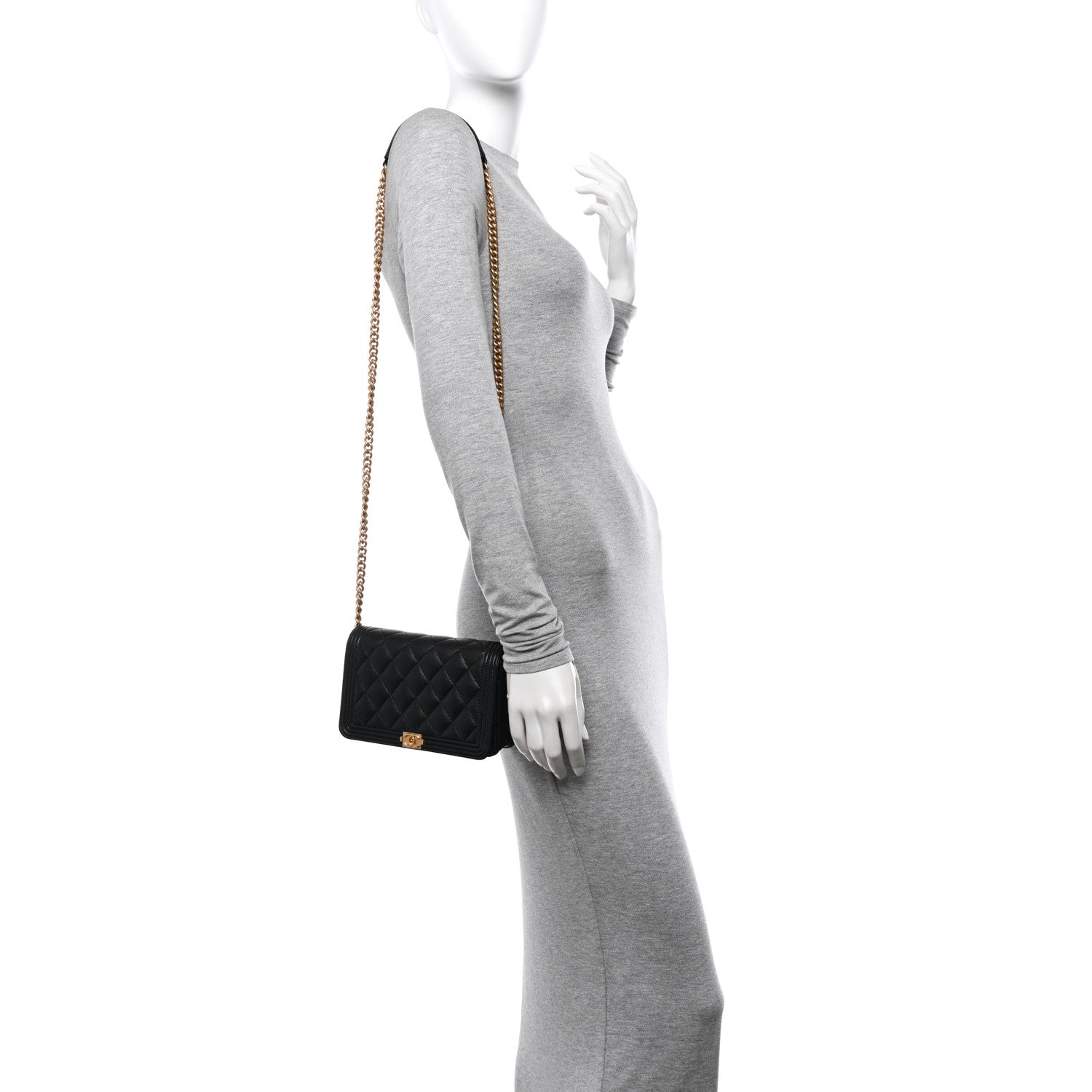 Chanel Caviar Quilted Boy Wallet On Chain WOC Black 2 of 16