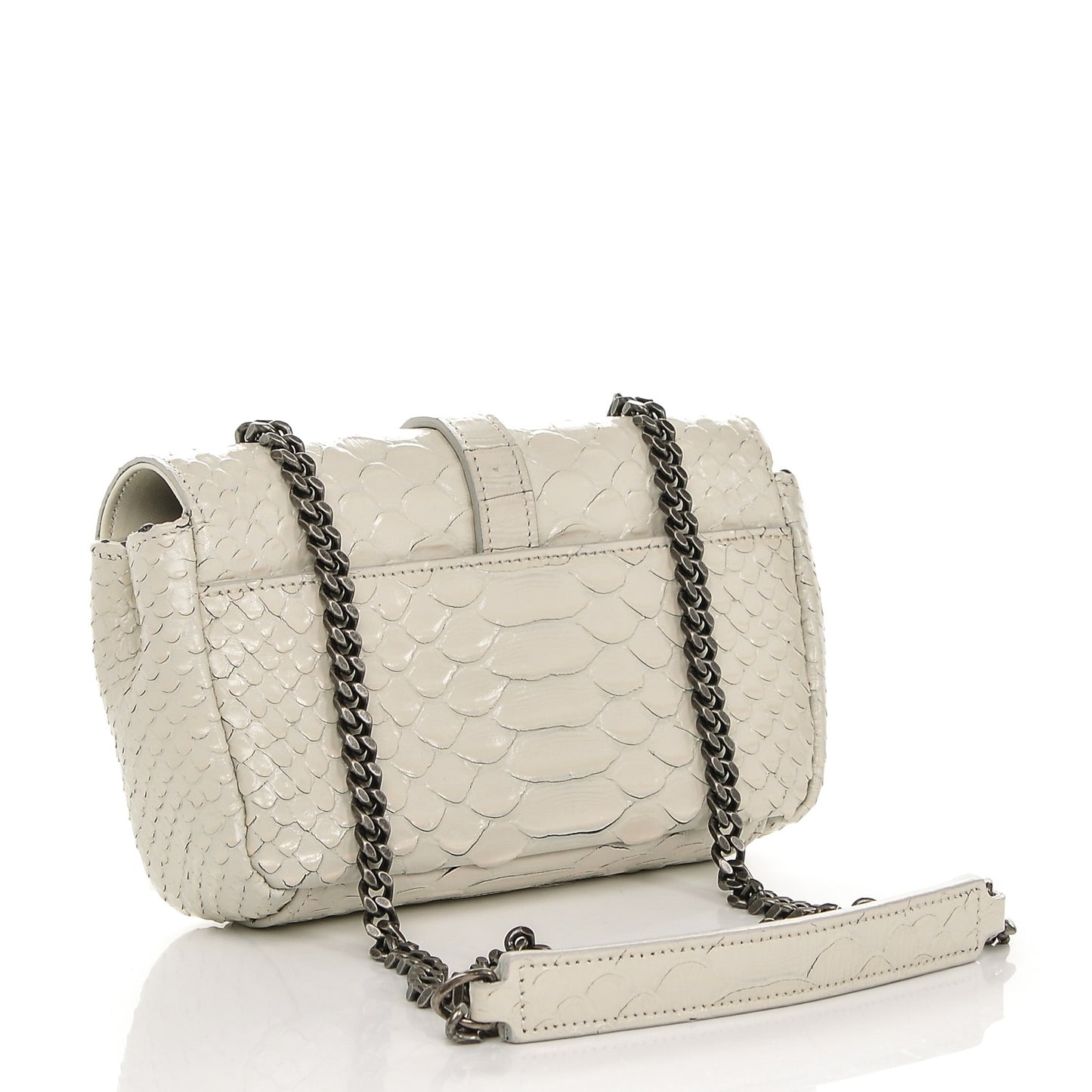 Python Calfskin Embossed Monogram Classic Baby Chain Bag White