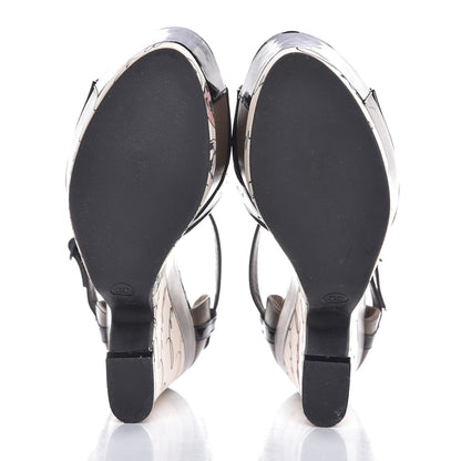 Chanel Patent Cursive Logo Wedge Sandals 39 Multicolor 5 of 11