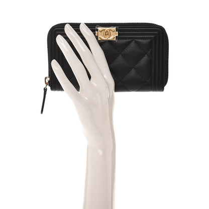 Chanel Caviar Quilted Boy Small Zip Around Wallet Black 2 of 8